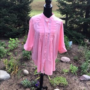 Vintage Linen cotton Prairie Smock blouse XL Peach